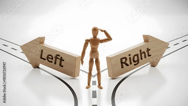 Obraz 分かれ道で進む方向を選択するデッサン人形
