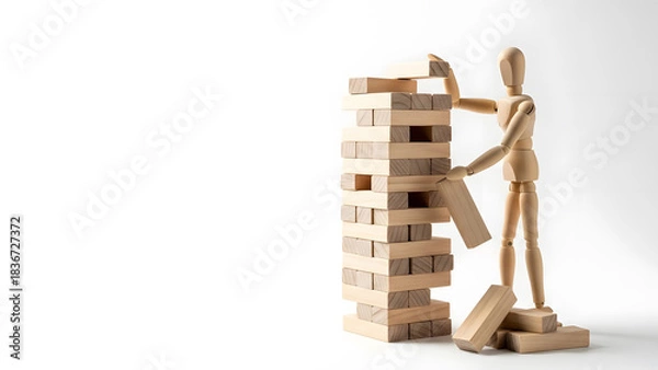 Obraz 積み木を重ねてシステムを構築するデッサン人形