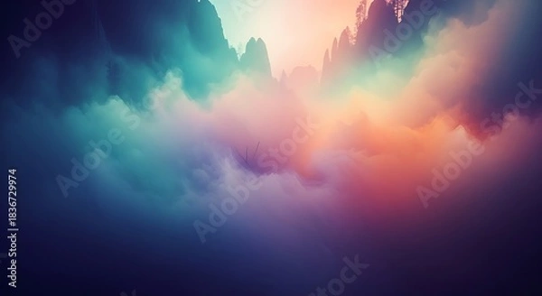 Obraz Ethereal dreamscape with vibrant colorful clouds and soft gradients blending across the sky.