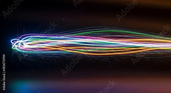 Obraz Vibrant colorful light trails creating a dynamic abstract pattern against a dark background.