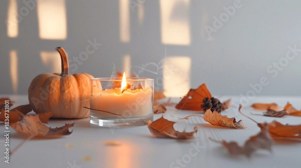 Fototapeta Autumn Candlelit Scene with Pumpkins and Shadows