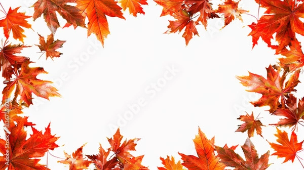 Fototapeta Autumn Maple Leaves Border on White Background