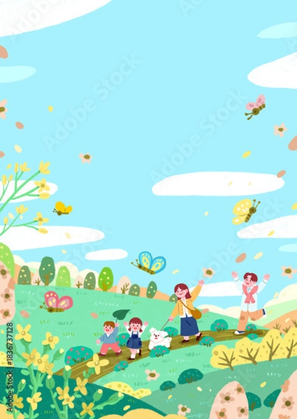 Obraz 봄 나들이 가족 꽃 구경 공원 산책