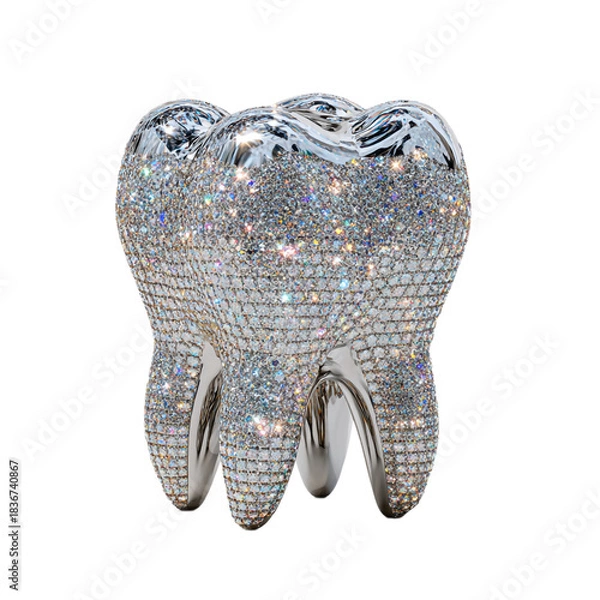 Fototapeta Diamond encrusted molar sculpture isolated on transparent background