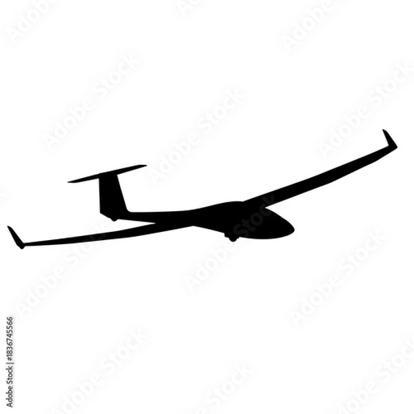 Fototapeta Black silhouette of a glider aircraft soaring through the sky, representing flight and aviation.