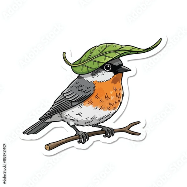 Fototapeta Bird with Leaf on Head