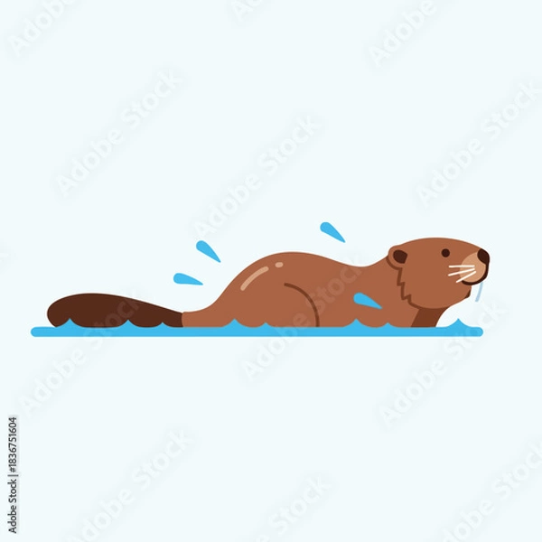 Fototapeta Illustration of a beaver swimming in water