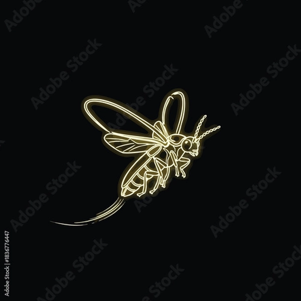 Fototapeta Golden Bee Silhouette Flying on Black Background