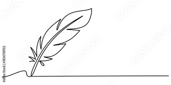 Fototapeta Continuous one line drawing of a writing quill pen. minimalist illustration for literature, creativity, art, education and communication. Vector, illustration