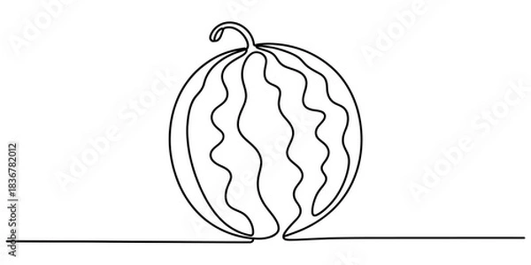Fototapeta Abstract single line art illustration of a ripe whole watermelon fruit, creative modern minimalist sketch, healthy eating summer fruit design. Vector, illustration