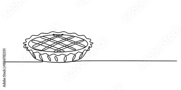 Fototapeta Continuous one line drawing of a delicious baked pie with a lattice crust design, representing desserts, homemade treats, and baking concepts Vector, illustration