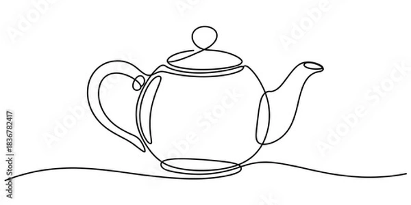 Fototapeta Elegant continuous line art drawing of a classic teapot for brewing and serving hot beverages, minimalist style illustration on white background Vector, illustration