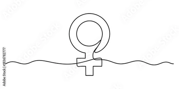 Fototapeta Continuous line drawing of the female symbol, representing women, gender identity, and feminism, isolated on a clean white background concept. Vector, illustration