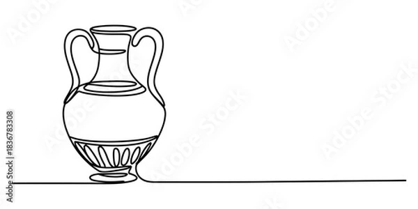 Fototapeta Continuous line drawing of an ancient style amphora vase with two handles, a classic vessel illustration symbolizing history and art Vector, illustration