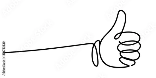 Fototapeta Minimalist continuous line art drawing of a human hand showing a positive thumbs up gesture, symbolizing approval, success and agreement. Vector, illustration