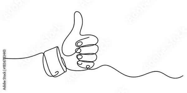 Fototapeta Continuous single line drawing of hand showing thumbs up gesture, representing approval, like, good job, success, and positive feedback. Vector, illustration