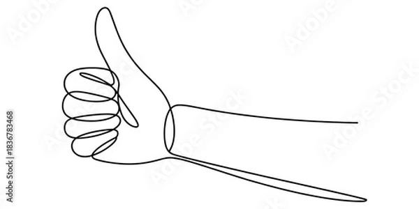 Fototapeta Continuous one line drawing of a hand showing a thumbs-up gesture, symbolizing approval, success, agreement, or a positive feedback Vector, illustration