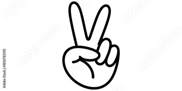 Fototapeta Peace sign hand gesture, simple outline drawing of two fingers symbolizing peace, victory, unity, agreement, and positive success. Vector, illustration
