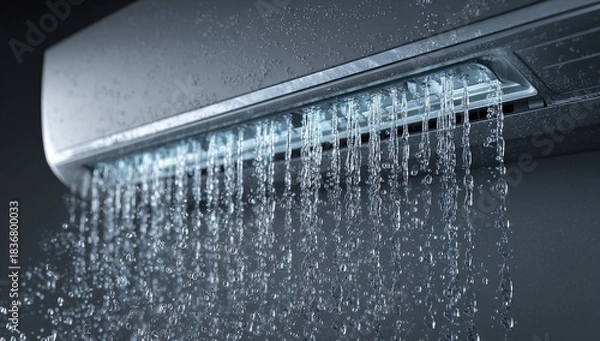 Fototapeta Cool air conditioner unit with water cascading from its vents