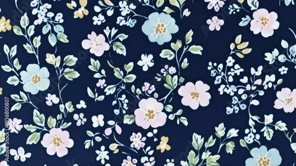 Fototapeta Floral Pattern on Navy Background