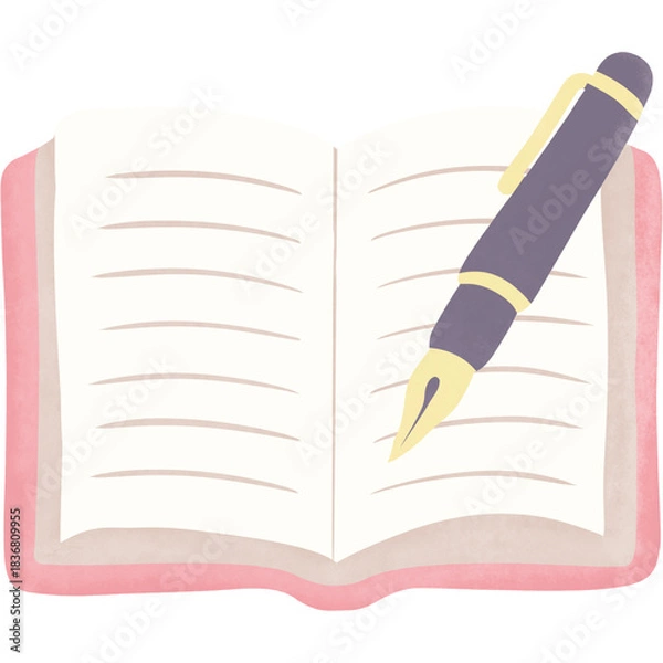 Obraz Open Notebook With Elegant Fountain Pen Illustration