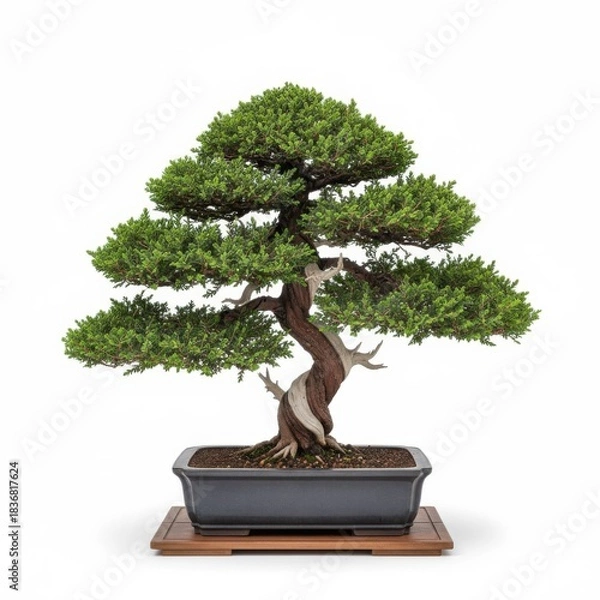 Fototapeta Single miniature Japanese bonsai tree isolated on a white background