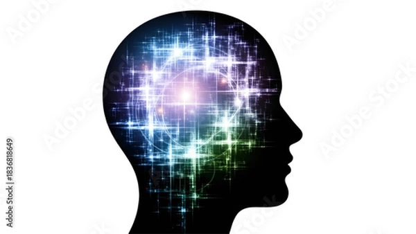 Fototapeta Human Brain Intelligence Concept with Digital Grid