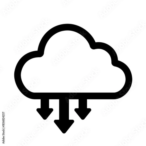 Fototapeta Outlined cloud multi-download symbol representing lightweight large-volume retrieval, efficient downward flow, and scalable distributed cloud operations.