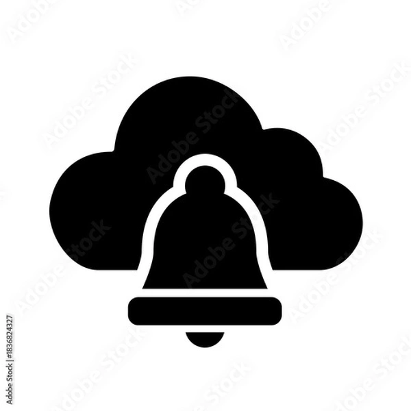 Fototapeta Cloud notification icon showing alert delivery, system event signaling, and real-time cloud-based messaging for timely updates and operational awareness.