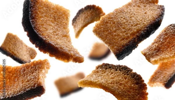 Obraz Rye croutons levitate on a white background