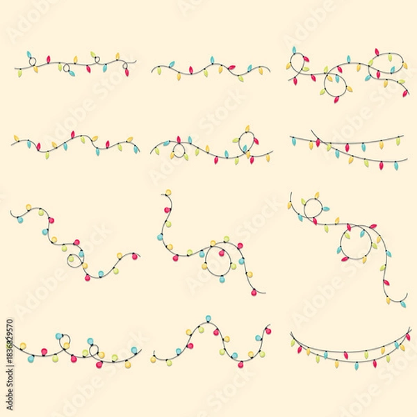 Fototapeta String Lights – Festive Flat Decorative Elements Collection