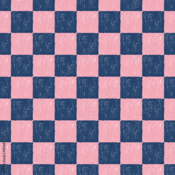Obraz レトロな市松模様　クレヨンタッチ　シームレス