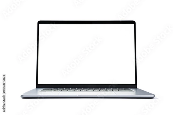 Fototapeta Laptop with blank empty white screen isolated on white background