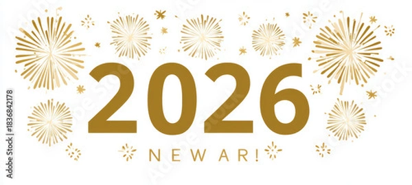 Fototapeta Golden number 2026 with festive fireworks and stars creates celebratory atmosphere for New Year celebrations, symbolizing hope and joy for upcoming year