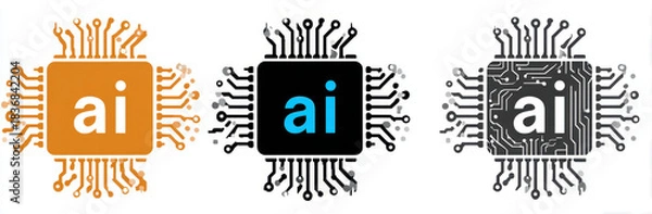 Fototapeta Abstract logo design featuring AI chip with letters AI in various colors, symbolizing technology and innovation. design showcases modern aesthetic with intricate circuit patterns