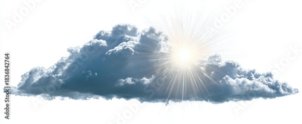 Fototapeta Beautiful white cloud with sun rays shining through, creating serene and uplifting atmosphere. cloud appears fluffy and soft, enhancing overall brightness of scene