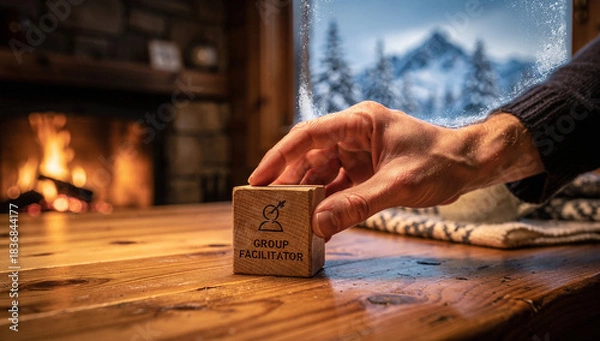 Fototapeta Group facilitator block symbolizing leadership, teamwork, and strategic development.