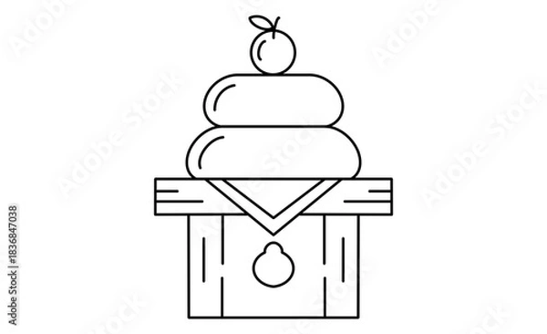 Obraz お正月の伝統行事「鏡餅」のイラストアイコン素材