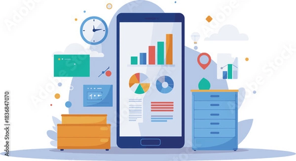 Obraz Mobile Phone Displaying Business Analytics and Data Visualization.