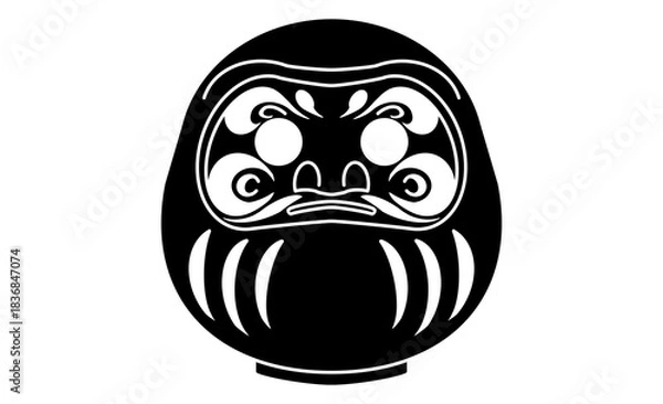 Obraz 縁起物の達磨・白黒イラストアイコン素材
