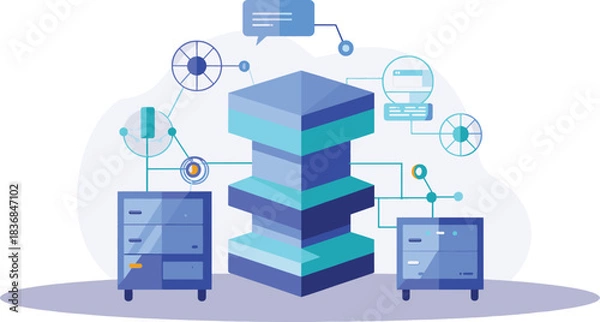 Obraz Abstract representation of data processing and network connections.