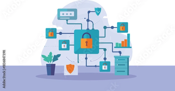 Obraz Digital Security Network with Padlock and Data Protection.