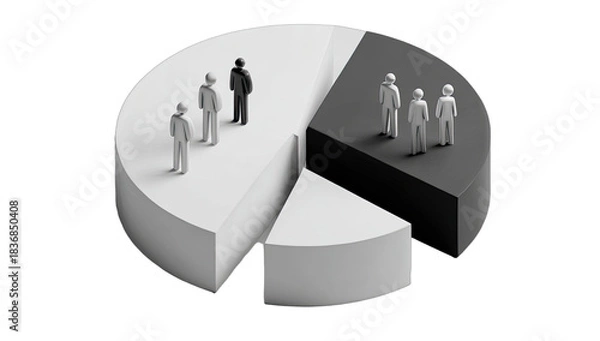 Obraz 3D pie chart with white and dark sections, figures representing groups
