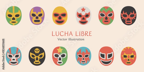 Obraz Lucha Libre masked men vector illustration set