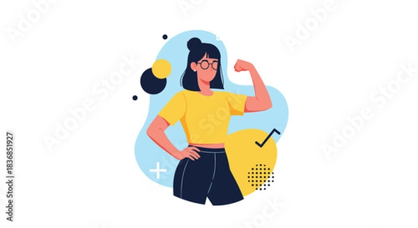 Fototapeta An illustration of a confident and strong woman flexing her bicep, symbolizing empowerment, determination, and self-belief.