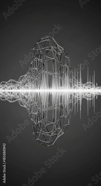 Fototapeta Abstract sound wave visualization on a dark background, representing digital audio data and modern technology.