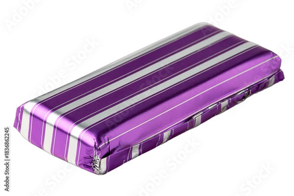 Obraz Rectangular item wrapped in shiny purple and white striped foil