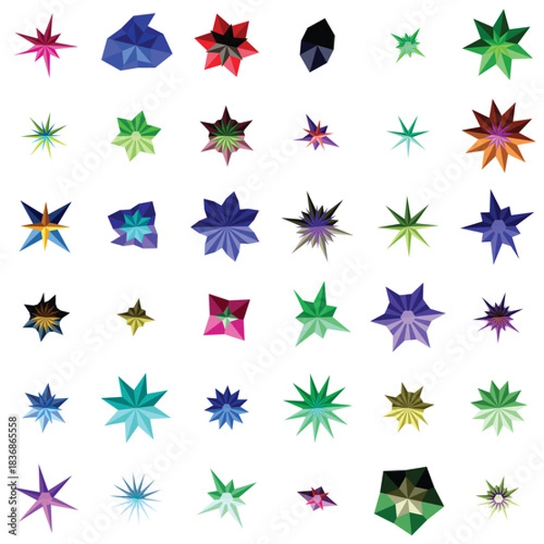 Fototapeta Collection of colorful low poly star and geometric shape icons
