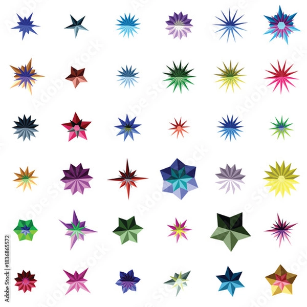 Fototapeta Collection of colorful abstract star shapes