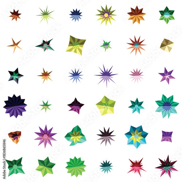 Fototapeta Collection of colorful abstract star shapes